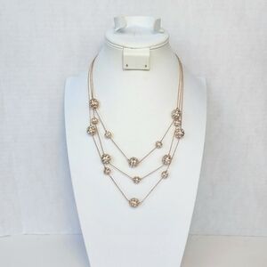 Elegant Rose Gold Multi-Layer 3 Strand Necklace - Like New